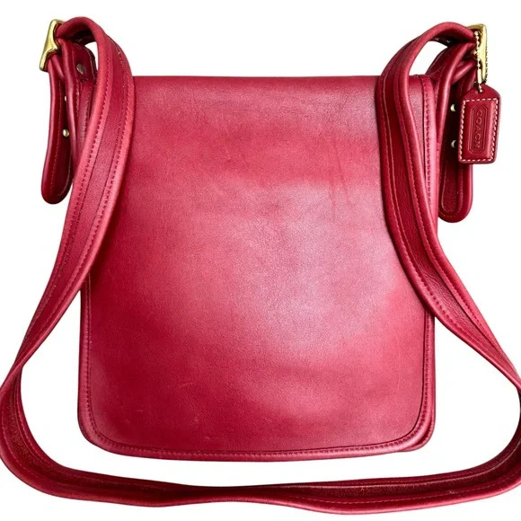 Rare Coach Vintage Red Leather Flap Bag Messenger Y2K Shoulder Bag Crossbody - Picture 3 of 17